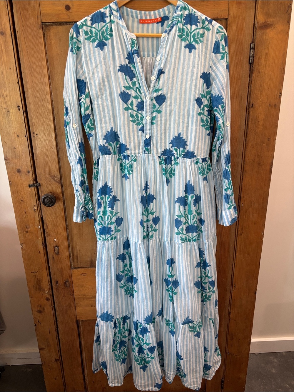 Oliphant Blue and Teal Striped Floral Button-Front Dress - Picture 1 of 7